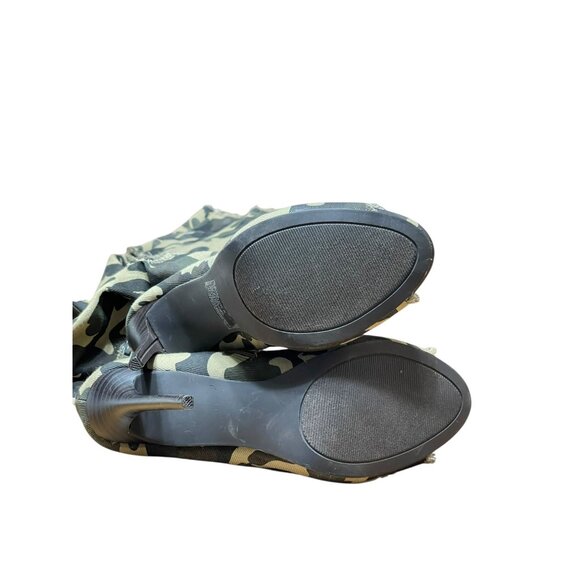 Shoedazzle Camo Thigh-High Stiletto Boots Size 8 With Peep Toe & Distressed Ripp - Picture 7 of 16